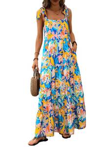 lot 88817 image: PRETTYGARDEN Summer Dresses for Women 2024 Sleeveless Spaghetti Strap Long Floral Maxi Dress Boho A Line Beach Sundresses(Multicolored Blue,X-Large)