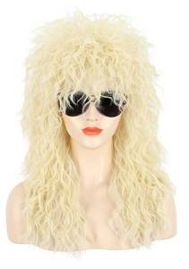 lot 88823 image: karlery Adult Men Women Long Curly Blonde Wig 70s 80s Heavy Metal Rocker Mullet Costume Wig