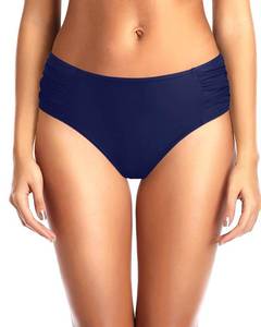 lot 88827 image: Tempt Me Women Navy Blue Bikini Bottoms Mid Waist Ruched Bathing Suit Swimsuit Full Coverage Swim Bottom M