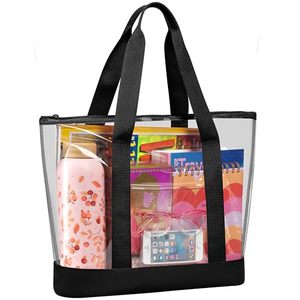 lot 88831 image: Handy Laundry Clear Tote Bag - Zipper Closure, Long Shoulder Strap, Fabric Trimming. (Black)