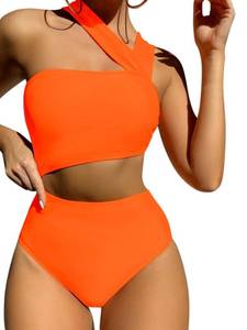 lot 88837 image: Lilosy Cute Cutout One Shoulder Piece Swimsuit Bikini High Waist Bathing Suit Women Monokini Bright Orange Medium