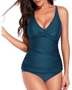 lot 88842 image: Yonique Tankini Swimsuits for Women Tummy Control Bathing Suits Two Piece Tankini Tops with Bikini Bottoms Plus Size Swimwear Pine Green 24W