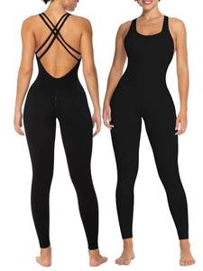 lot 88851 image: Sunzel Jumpsuits for Women Backless, Seamless Workout One Piece Bodycon Romper Scoop Neck, Butt Scrunch Leggings Unitard 28 Black Large