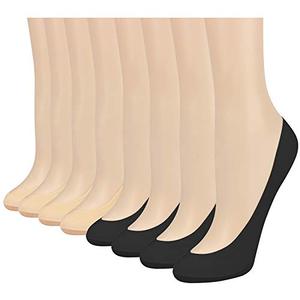 lot 88855 image: Double Couple 8 Pairs No Show Socks Women Low Cut Socks for Flats Non Slip Thin Liner Socks (4 Black & 4 Nude)