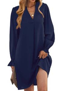 lot 88874 image: KINMIU Womens Long Sleeve V Neck Flowy Swing Shift Casual Funeral Dress Elegant Work Fall Dresses 2023(X-Large,Black) Not Navy