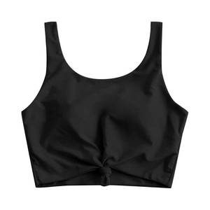 lot 88884 image: ZAFUL Womens Front Knot Bikini Tops Crop Tankini Top Scoop Neck Padded Bathing Suit Tops C-Black S