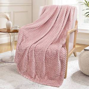 lot 88887 image: Exclusivo Mezcla Pink Fleece Throw Blanket for Couch and Bed, 50x70 Inches Soft Cozy 3D Decorative Jacquard Flannel Blankets, Lightweight Fuzzy Plush Warm Throws for All Seasons