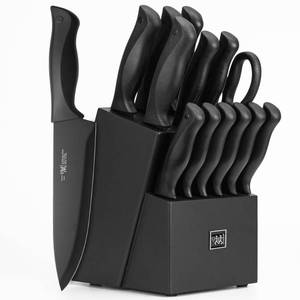 lot 88888 image: Knife Sets for Kitchen with Block, HUNTER.DUAL 15 Pcs Kitchen Knife Set with Block Self Sharpening, Dishwasher Safe, Anti-slip Handle, Black