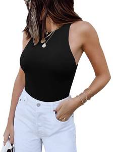 lot 88890 image: Womens Sexy Sleeveless High Neck Racer Back Halter Thong Bodysuits Leotard Tank Tops Black Large