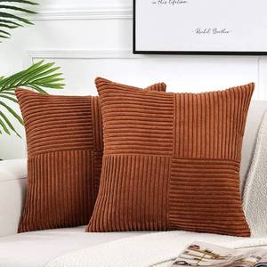 lot 88891 image: Fancy Homi 2 Packs Rust Decorative Throw Pillow Covers 22x22 Inch for Living Room Couch Bed, Rustic Farmhouse Boho Home Decor, Soft Corss Corduroy Patchwork Terracotta Square Cushion Case 55x55 cm