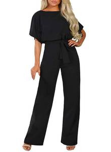 lot 88897 image: Happy Sailed Women Casual Loose Short Sleeve Belted Wide Leg Pant Romper Jumpsuits Small Black