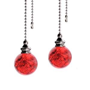 lot 88902 image: 2PCS Red Pull Chain Crystal Glass Ice Cracked Ball Pull Chain for Ceiling Fan Light Decoration 50cm Extension Chain