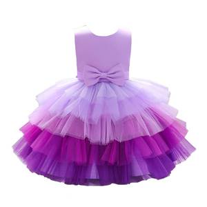 lot 88907 image: Flower Baby Girl Lace Dress Toddler Tulle Sleeveless Bow Princess Party Wedding Pageant Bridesmaid (Purple.3-4 T) Size 110