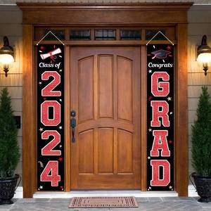 lot 89551 image: KMUYSL Graduation Decorations Class of 2024, Red & Black Congrats Grad Banner Hanging Flags Porch Sign, 2024 Graduation Decorations Party Supplies for Any School IndoorOutdoor Decor