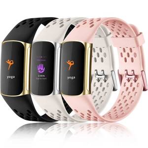 lot 89556 image: Maledan Compatible for Fitbit Charge 5 Charge 6 Bands Women Men - Breathable Sport Band Waterproof Wristbands Replacement Strap for Fitbit Charge 5 Charge 6, BlackPink SandLunar White