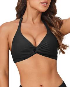 lot 89559 image: Limeeke Women Bikini Top Halter Twist Front Swimsuit Top Padded V Neck Swim Bathing Suit Tops Only Black XL