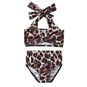 lot 89560 image: Baby Girl Bathing Suit, Toddler Girls Two Piece Swimsuit Halter Top Bikini Cheetah Leopard Swimming Suit (Leopard, 6-12 Months)