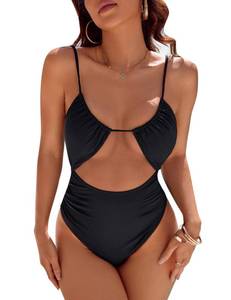 lot 89563 image: Blooming Jelly Womens One Piece Swimsuit Tummy Control Bathing Suit Sexy Flattering Cheeky High Cut Out Cute Ladies Swimwear (Medium, Black)