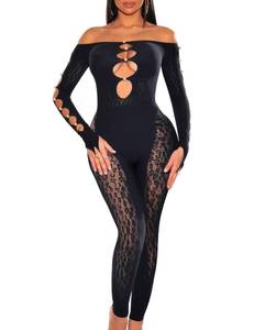 lot 89595 image: ZileZile Womens Sexy See Through Off Shoulder Mesh Long Sleeve Cut Out Jumpsuit Black