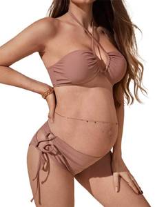 lot 89613 image: OYOANGLE Womens Maternity 2 Piece Criss Cross Halter Bikini Swimsuit Tie Side Bathing Suit Green L