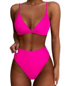 lot 89615 image: SUUKSESS Women High Waisted High Cut Bikini Sets Sexy Triangle Two Piece Swimsuits Push Up Bathing Suits (Hot Pink, M)