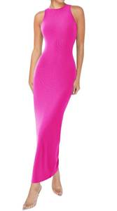 lot 89617 image: Relety Womens Bodycon Maxi Dresses Ribbed Lounge Tank Long Dresses Elegant Halter Neck Casual Sleeveless Summer Dresses Rose Pink M