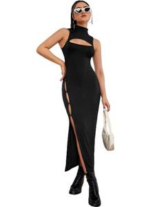 lot 89632 image: Verdusa Womens Mock Neck Cut Out Split Thigh Sleeveless Long Bodycon Dress Black XL