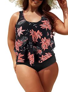 lot 89641 image: SuperPrity Womens Plus Size Swimsuits Vintage Floral Print Bathing Suit Tummy Control Tankini - L,Flower-01