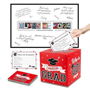 lot 89646 image: DAZONGE Graduation Decorations Class of 2024 Red - 1 Graduation Card Box with 30 Graduation Advice Cards and 1 Guestbook Signature Board for Graduation Party Decorations, Class of 2024 Decoration