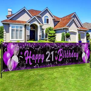 lot 89661 image: Purple 21st Birthday Decorations for Women, Black Purple Silver Happy 21st Birthday Yard Banner Purple 21st Birthday Yard Sign for 21st Birthday Anniversary Party Supplies Indoor Outdoor Decor