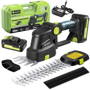 lot 89675 image: Saker Cordless Hedge Trimmer-20V Electric Shrub Trimmer Grass Shears Handheld Grass Cutter, Hedge Shear with 2 PCS Rechargeable Battery and Charger for Garden, Lawn - Retail $105.15