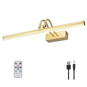lot 89676 image: RAIFOOLLY Picture Light, 16in Battery Operated Picture Lights for Paintings,Metal Remote Control Display Art Light with Timer and Dimmable for Wall Painting,Frame, Portrait, Dartboard-Brass