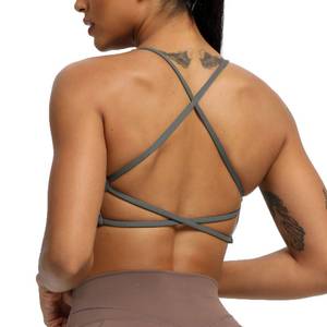 lot 89681 image: Aoxjox Womens Workout Sports Bras Fitness Backless Padded Ivy Low Impact Bra Yoga Crop Tank Top (Iron Grey, Small)