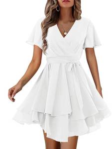 lot 89683 image: Amoretu Womens Formal Dresses Fashion Holiday Wrap Mini Dress (White,Medium)