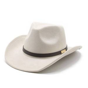 lot 89685 image: LIDHAY Cowboy Hat for Women Men Felt Wide Brim Cowgirl Hat Western Suede Hats for Cowboys and Cowgirls with Belt Buckle JZ-202 Beige