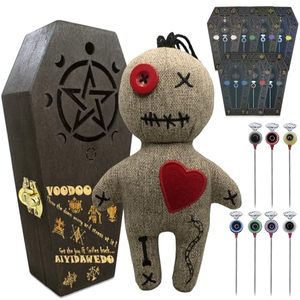lot 89691 image: Ayidawedo�Authentic LOA Voodoo Doll Kit Include Spell Cards and Stress Relief Pins in Wooden Coffin Box - Gag Gift Complete Set
