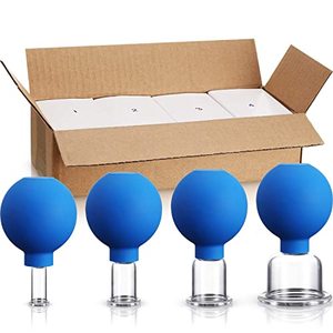 lot 89692 image: 4 Pieces Glass Cupping Set Glass Silicone Cupping Cups Massage Vacuum Suction Cupping Cups for Body Face Leg Arm Back Shoulder Muscle and Joint Pain (Blue)
