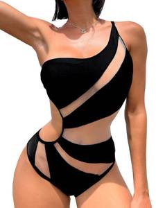 lot 89698 image: Swmmer Liket Womens Sexy One Piece Bathing Suits One Shoulder Black Swimsuits Monokini Slimming Mesh Swimwear Medium