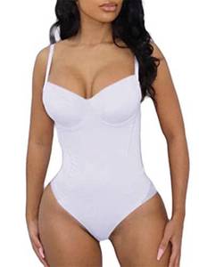 lot 89700 image: Hilinker Womens Sexy V Neck Spaghetti Strap Sleeveless Bodysuit Camisole Bustier Top White X-Large