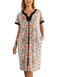 lot 89702 image: Bloggerlove Plus Size Robes for Women Duster Coat Maxi Nightgown Sleepwear Short Sleeve Ziper Front Housecoat Bathrobe House Dress With Pockets Cozy Mumu Dresses - Retail $1174.31