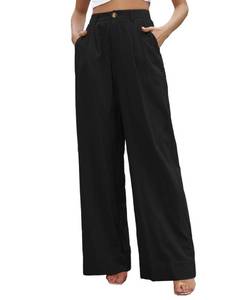 lot 89705 image: Kocowoo Linen Wide Leg Dress Pants for Women High Waisted Palazzo Pants Casual Lounge Beach Trousers with Pocket. Black Size 14