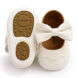 lot 89706 image: LAFEGEN Baby Girls Mary Jane Flats with Bownot Non Slip Soft Sole PU Leather Newborn Infant Toddler First Walker Cirb Dress Shoes, 6-12 Months Infant, 07 White