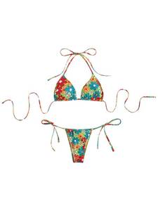 lot 89708 image: SOLY HUX Womens Floral Print 2 Piece Swimsuits Bikini Set Halter Triangle Swimwear Sexy Bathing Suit Plain Black Medium