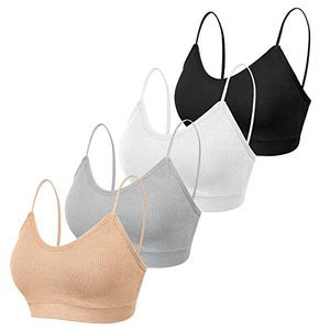 lot 89712 image: KCDDUMK 4 Pieces Cami Bras - Womens V-Neck Padded Seamless Straps Bralette Everyday Basic Sleeping Bra Small