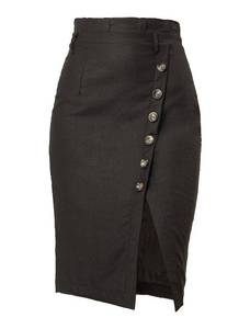 lot 89715 image: Allegra K Womens Button Decor Split Belted Smocked Vintage Short Pencil Skirt Medium Black