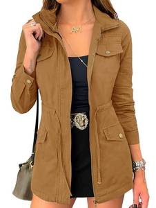 lot 89723 image: Ybenlow Womens Military Jacket Zip Up Lightweight Safari Utility Drawstring Casual Anorak Jackets with Pockets XL