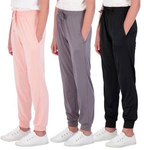 lot 89739 image: 3 Pack Girls Dry Fit Soft Sweatpants Girls Joggers Teen PJ Pants Athletic Warmup Basic Casual Sweatpants Sports Kids Clothing Clothes Youth Children Sweats Pant Running Leggings -Set 7, M (1012)