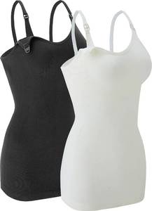 lot 89747 image: Nursing Tank Tops Built in Bra for Women Breastfeeding - Maternity Camisoles Pregnancy Nightgown (2 Pack) BlackWhite Medium