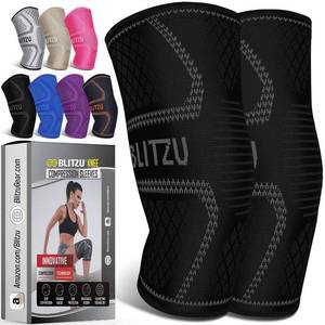 lot 89750 image: BLITZU 2 Pack Knee Brace, Compression Knee Sleeves for Men, Women, Running, Working out, Weight Lifting, Sports. Knee Braces Support for Knee Pain Meniscus Tear, ACL, Arthritis Pain Relief. Black Medium