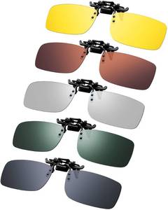 lot 89766 image: Frienda 5 Pairs Polarized Clip On Sunglasses Rimless Flip Up Anti Glare Driving Glasses (Cool Color,2.2 x 1.3 Inch)